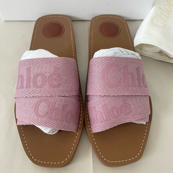 Chloe Shoes - NEW Chloe Woody Flat Logo Ribbon Slide Sandals Sz40